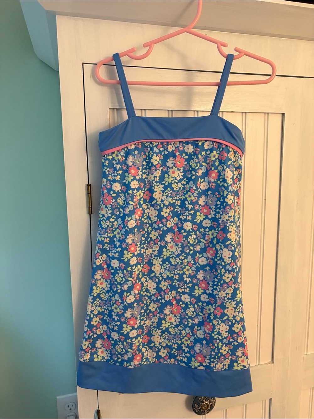 Blue Floral Girls' Active Dress with Pink Trim XS